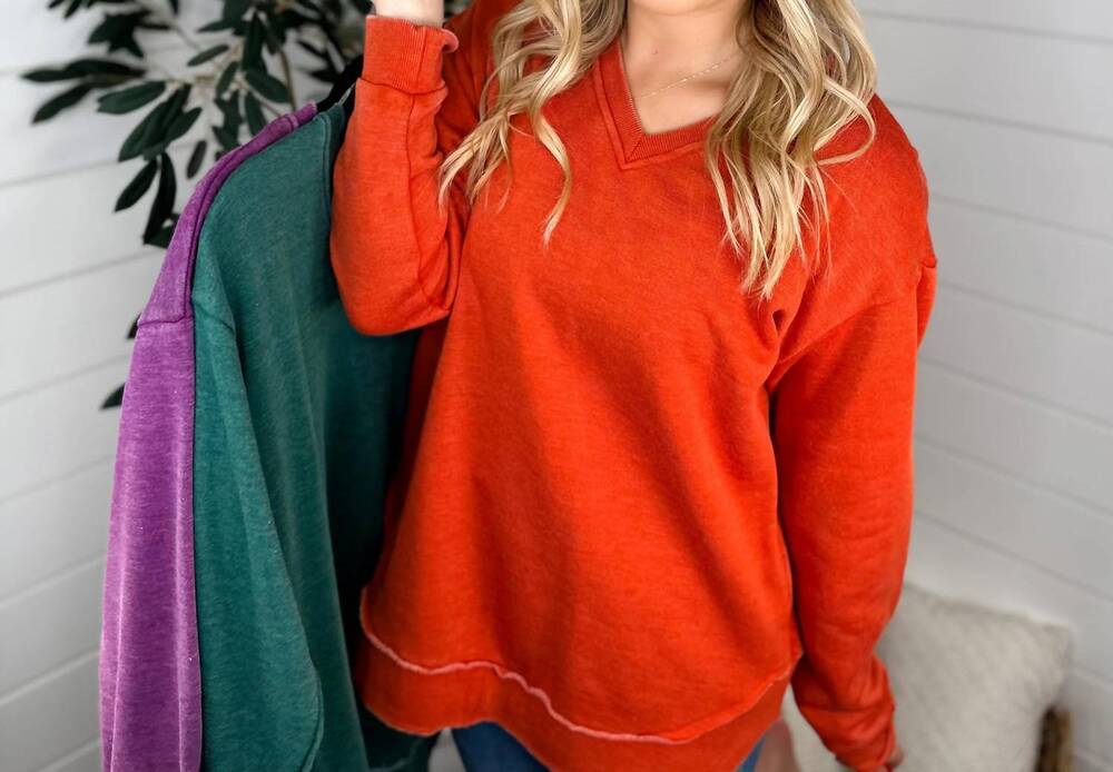 NEW JADYK cotton blend long sleeve weekender sweatshirt in orange
